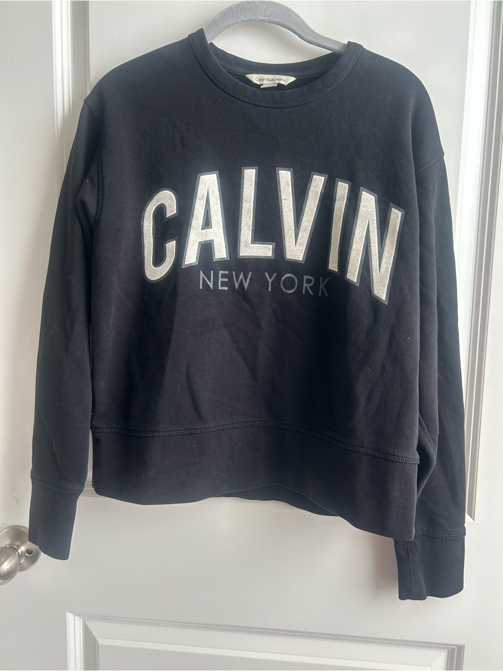 Calvin Klein Jeans Black Crewneck Logo Sweatshirt with White/Gray Lettering